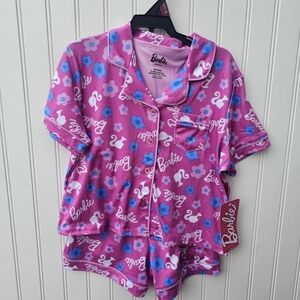 NEW Barbie Pink Floral Pajama Set Girls 7/8